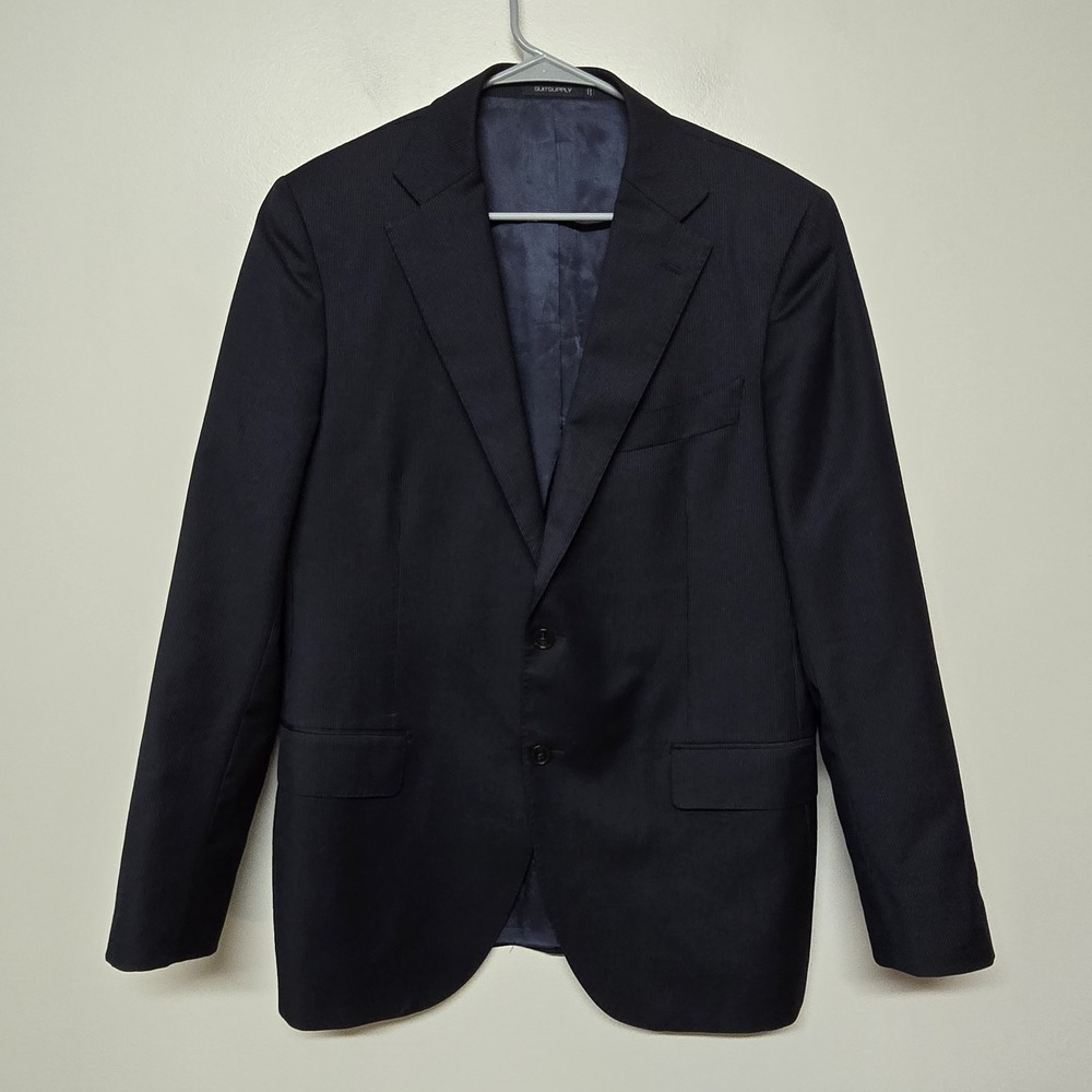 Suitsupply Vitale Barberis Wool Navy Pinstripe Dual Vent Blazer Jacket‎ 42R